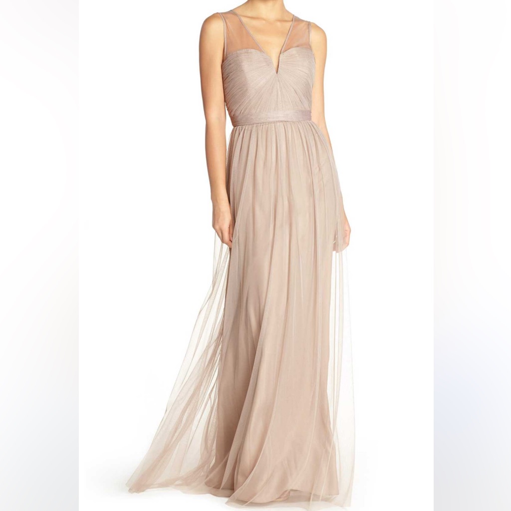 Amsale Latte Tulle Dress Beige Maxi Dress Size 12
